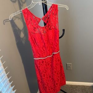 Sexy red floral lace open back tight mini dress